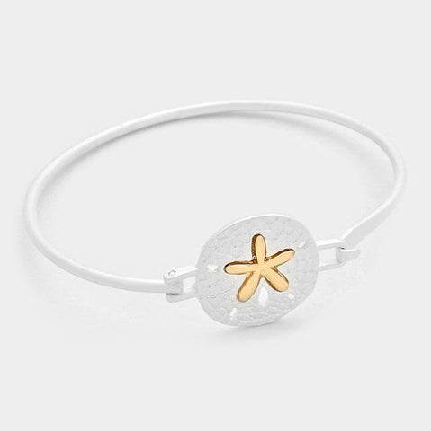 Sand Dollar Bangle Bracelet MATTE SILVER Clasp Sealife Beach Starfish Ocean Surf Jewelry - PalmTreeSky