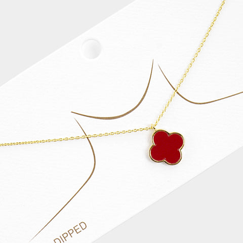 Clover Necklace Quatrefoil 4 Leaf Clover GOLD RED .6" Pendant Charm 1926