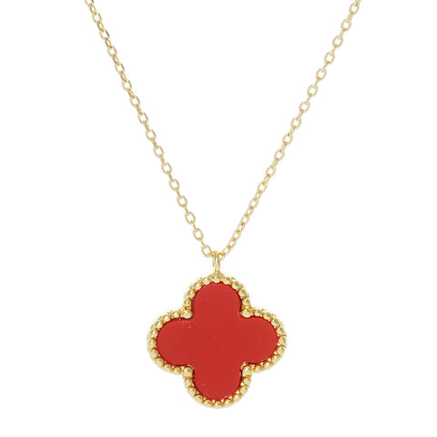 Clover Necklace 4 Leaf Clover GOLD RED .6" Pendant Charm 2211