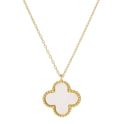 Clover Necklace 4 Leaf Clover Mother of Pearl GOLD .6" Pendant Charm - PalmTreeSky
