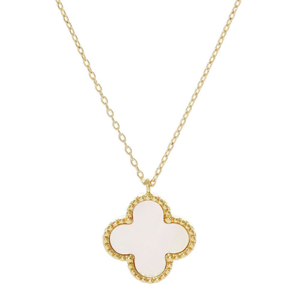 Clover Necklace 4 Leaf Clover Mother of Pearl GOLD .6" Pendant Charm - PalmTreeSky