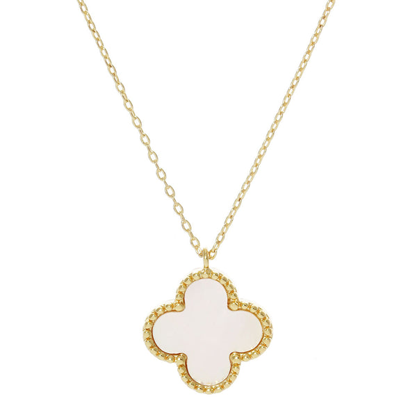 Clover Necklace 4 Leaf Clover Mother of Pearl GOLD .6" Pendant Charm - PalmTreeSky
