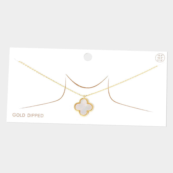 Clover Necklace 4 Leaf Clover Mother of Pearl GOLD .6" Pendant Charm - PalmTreeSky