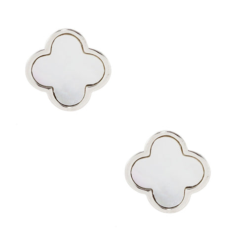 Clover Stud Earrings .5" Leaf WHITE GOLD DIPPED Mother of Pearl Post Back 4 Leaf Clover 2439